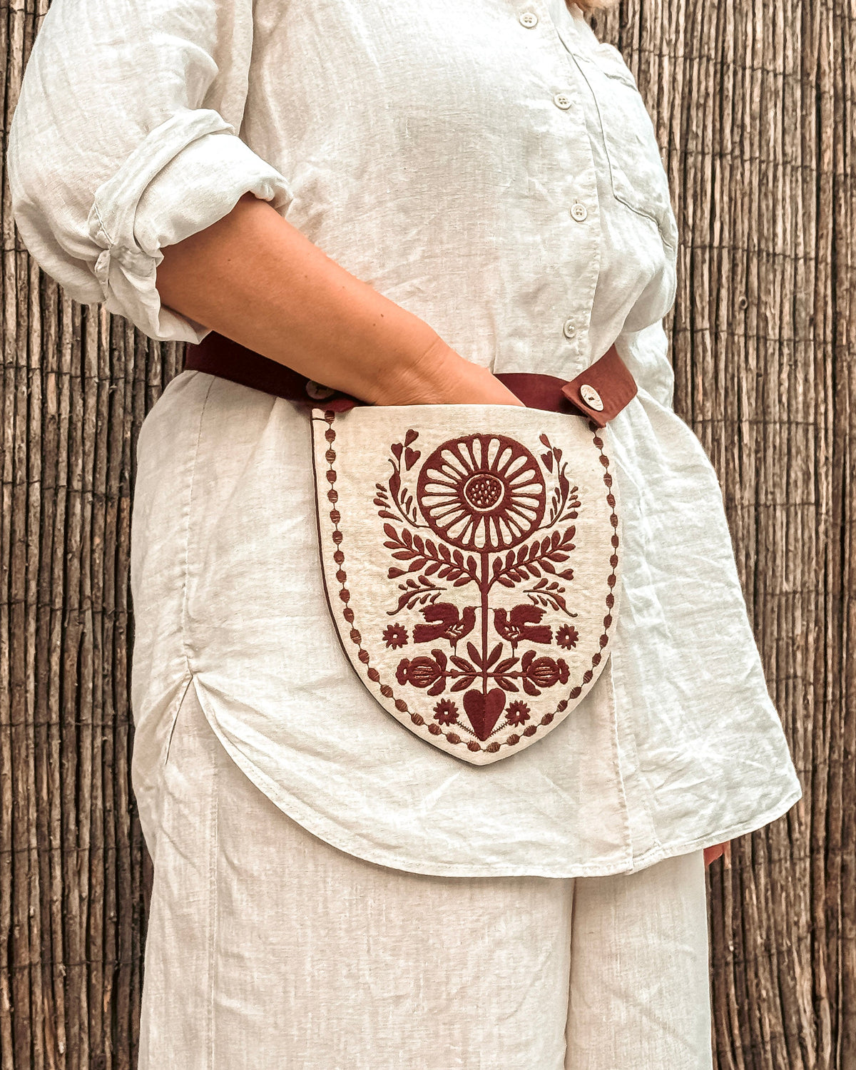 Embroidered Linen Belt Bag — Convertible Crossbody