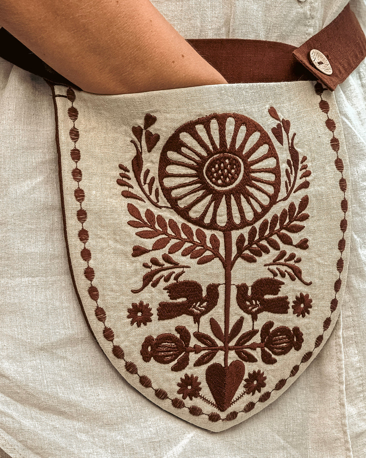 Embroidered Linen Belt Bag — Convertible Crossbody
