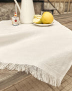 White Oyster Belgian Linen Table Runner | Wedding Dining Decor