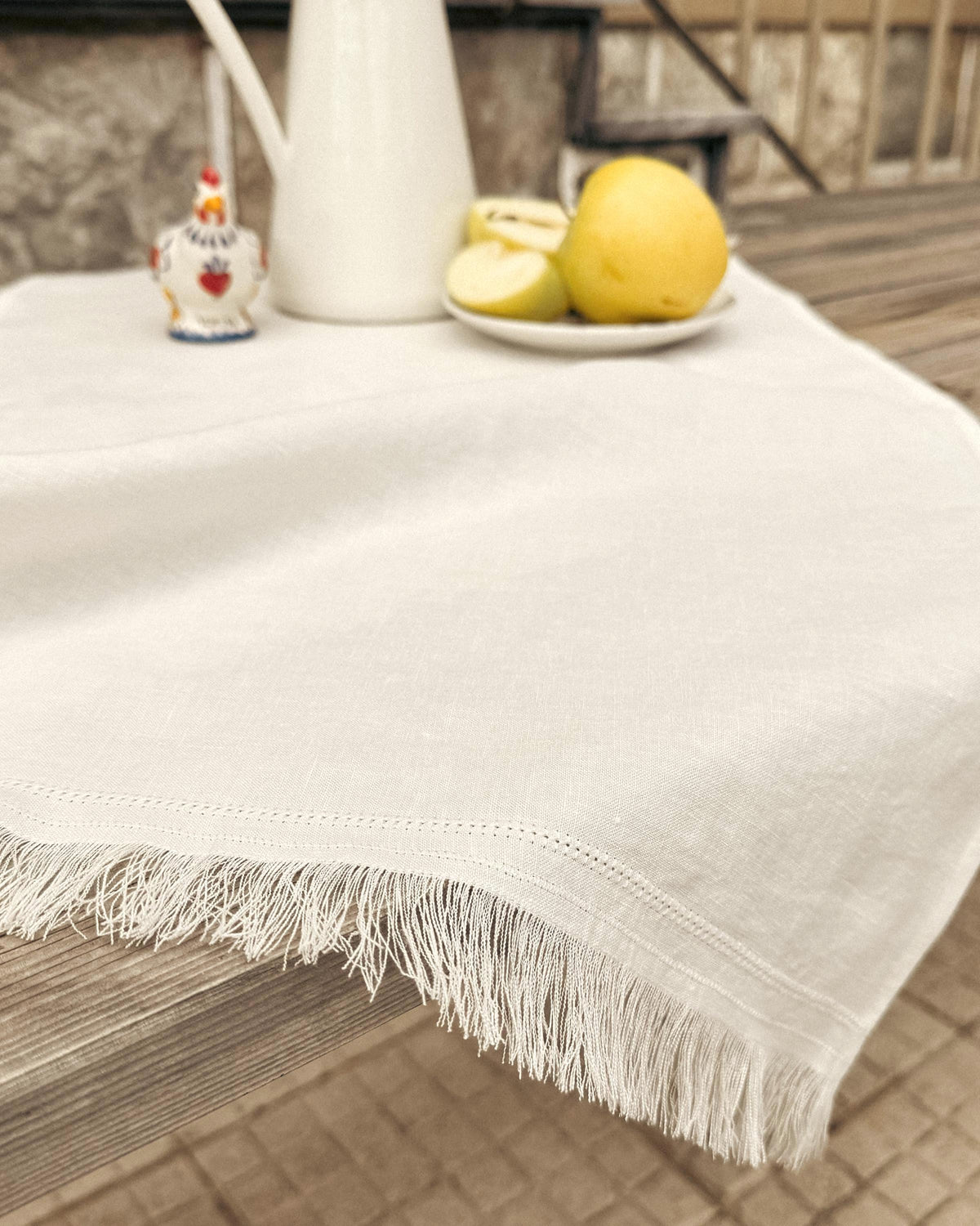 White Oyster Belgian Linen Table Runner | Wedding Dining Decor