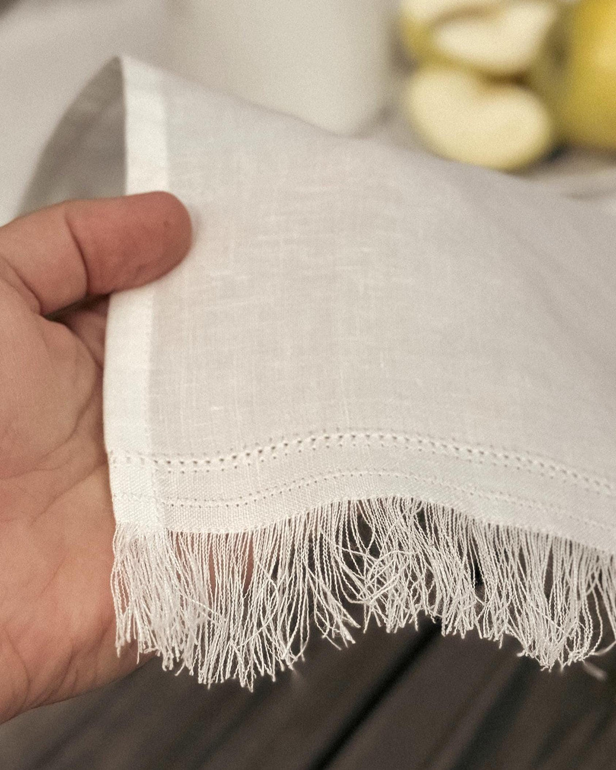 White Oyster Belgian Linen Table Runner | Wedding Dining Decor