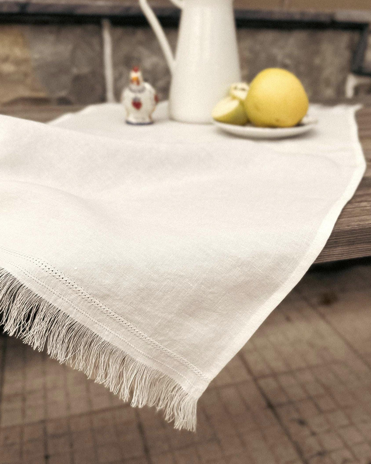 White Oyster Belgian Linen Table Runner | Wedding Dining Decor