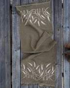 Embroidered Linen Table Runner — Wheat on Olive