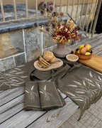 Embroidered Linen Table Runner — Wheat on Olive