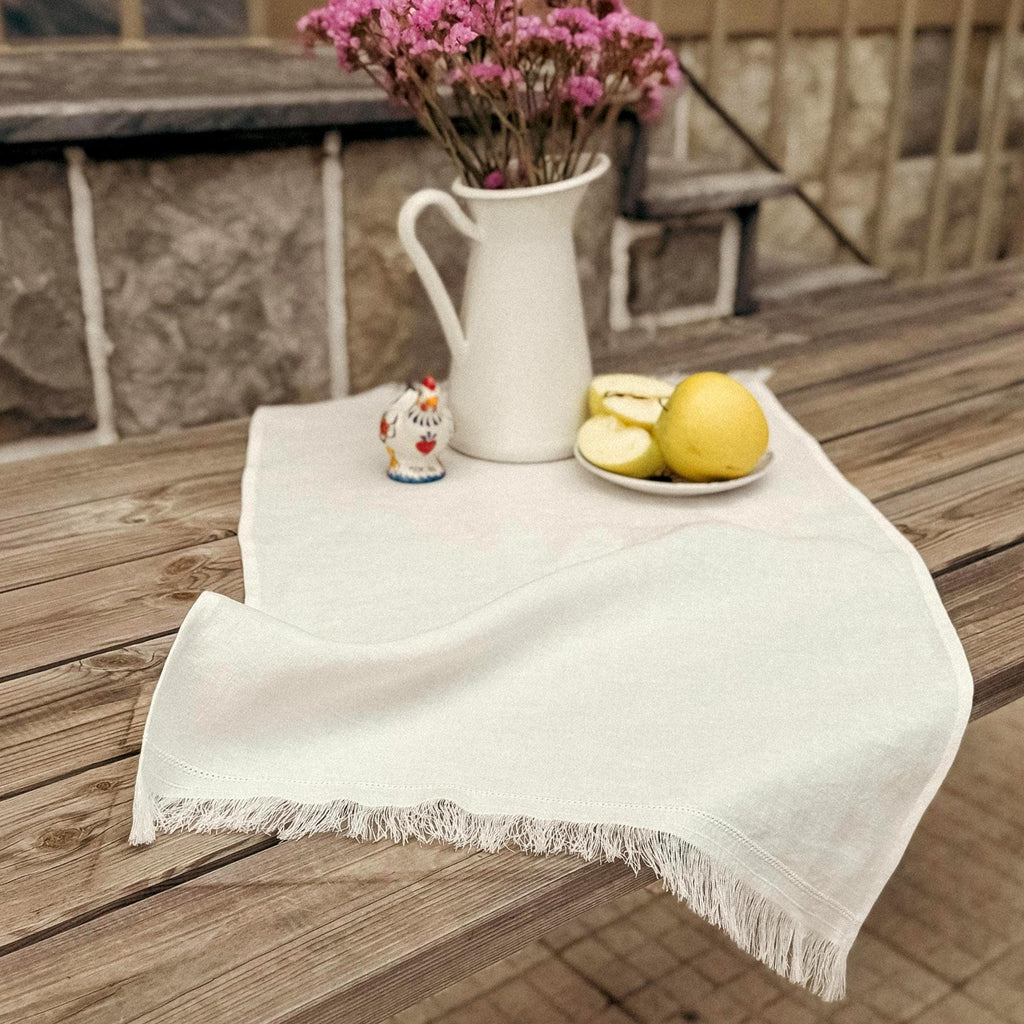 White Oyster Belgian Linen Table Runner | Wedding Dining Decor