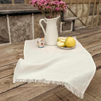 White Oyster Belgian Linen Table Runner | Wedding Dining Decor