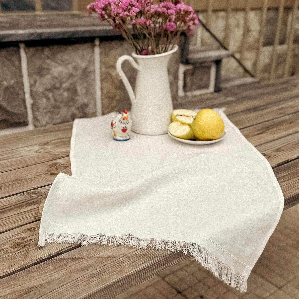 White Oyster Belgian Linen Table Runner | Wedding Dining Decor