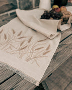 Embroidered Linen Table Runner — Wheat on Natural