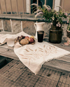Embroidered Linen Table Runner — Wheat on Natural